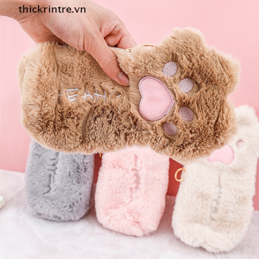 Túi Đựng Bút Hình Chân Mèo Bằng Lông Nhung Mềm Mại Sức Chứa Lớn