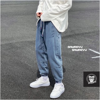 [XẢ KHO CUỐI NĂM] Quần jogger jean nam nữ màu xanh bó gấu lưng chun phong cách Hàn Quốc hot trend 2020