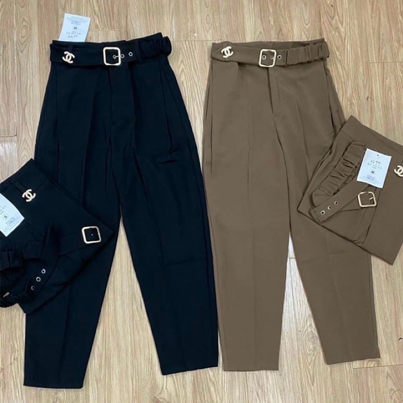 Quần baggy tay nữ cạp cao kèm đai ghim cài siêu hót_09