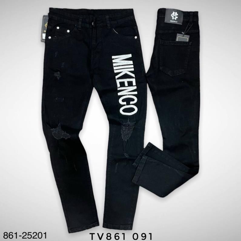 [Sẵn Hàng] Quần Bò Nam Mikenco Thêu Chữ - Quần Jean Mikenco Nam Rách Gối