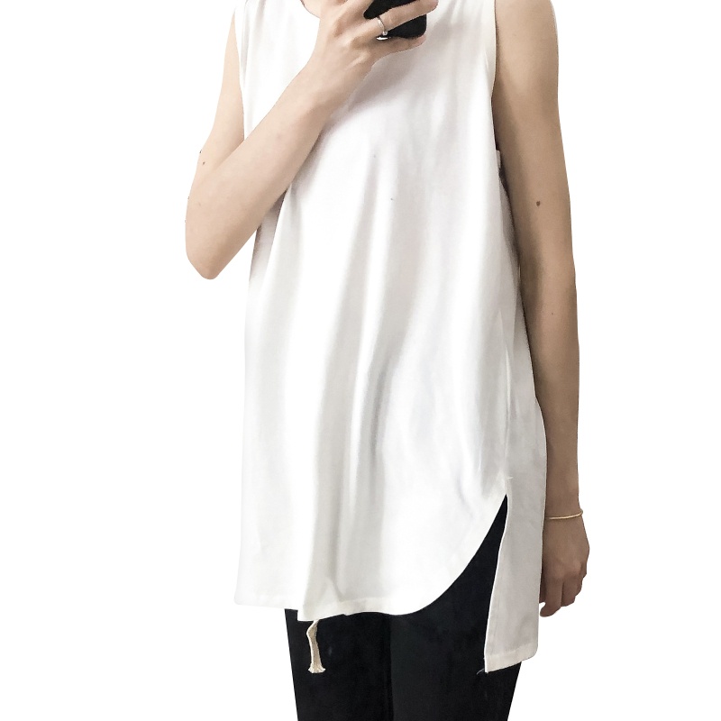 Áo Thun Nữ Cộc Tay Cổ Tròn Dáng Dài Không Tay Màu Trơn Thời Trang Mùa Hè