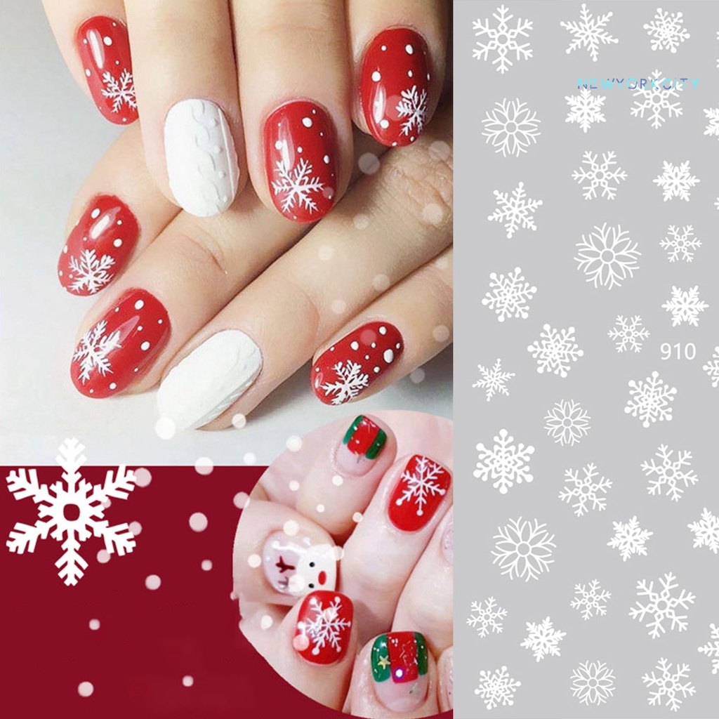 Miếng Dán Móng Tay Không Phai Siêu Mỏng Họa Tiết Bông Tuyết Giáng Sinh Cho Nữ