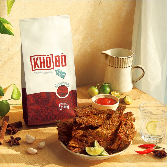 Túi 220gr - KHÔ BÒ Sợi/Miếng Homemade - 3 Mức Cay