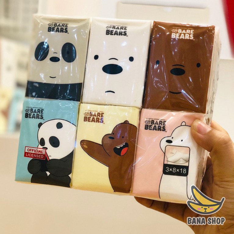 Set 6 bịch khăn giấy khô anh em gấu We Bare Bears Chúng tôi đơn giản là gấu