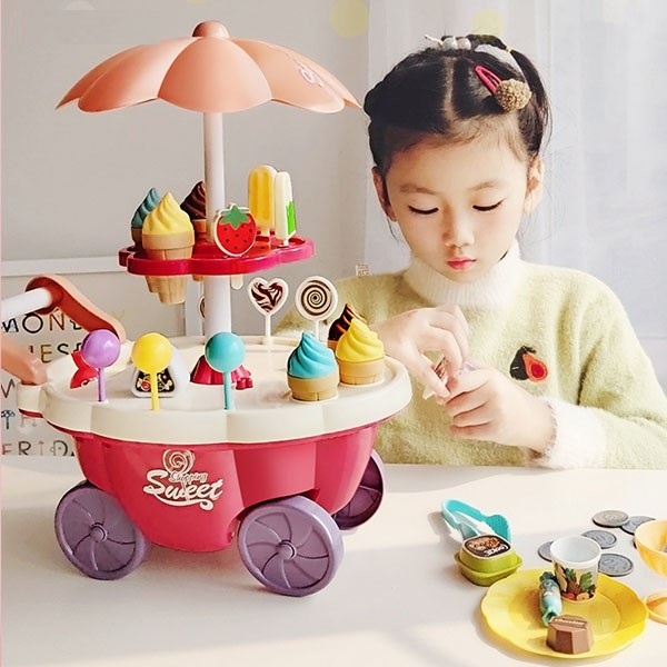 Đồ Chơi Xe Đẩy Bán Kem 2 Tầng Loại To Có Đèn, Có Nhạc Cho Bé Vui Chơi Và Khám Phá