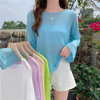 Áo Thun Tay Dài Chống Nắng Màu Trơn Thời Trang Mùa Hè Cho Nữ