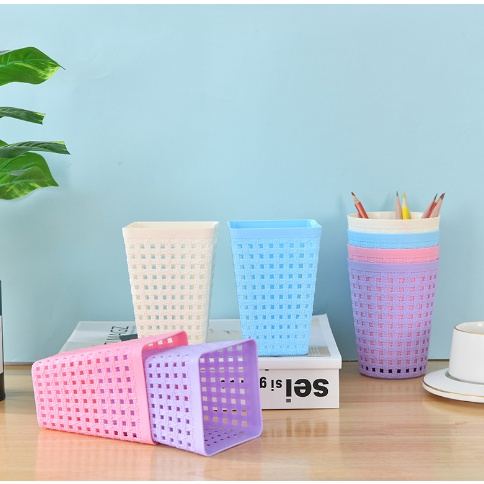 Thùng rác nhựa mini giỏ rác phong cách mây đan TRC1