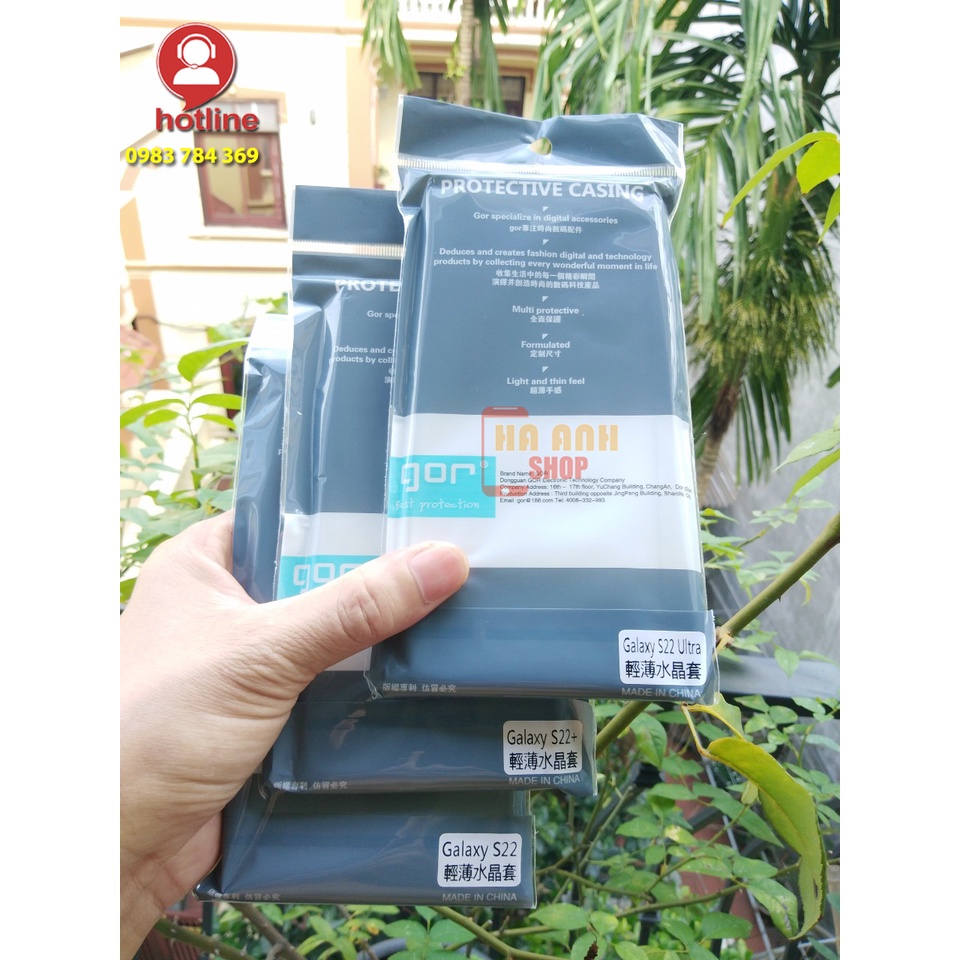 Ốp Samsung S22 5G/S22+ 5G/S22 Ultra 5G hãng Gor cao cấp, trong suốt, dẻo, mỏng, nhẹ, ôm khít máy, không ố vàng