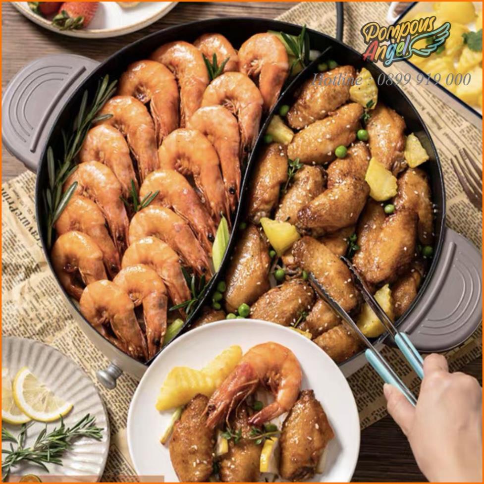 Nồi lẩu nướng điện đa năng, bếp lẩu nướng 2 ngăn uyên ương BEAR DHG-B60R6 6L Bản quốc tế BH 18 tháng
