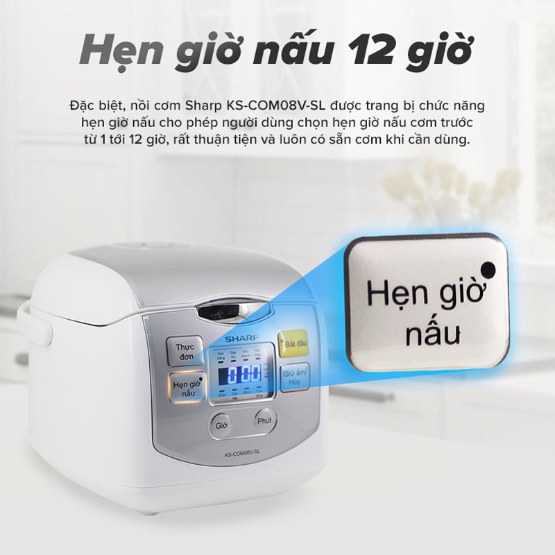  Nồi Cơm Điện Tử Sharp KS-COM08V-SL 0.72 Lít 450W [Cỡ Nhỏ, Mâm nhiệt 2D]