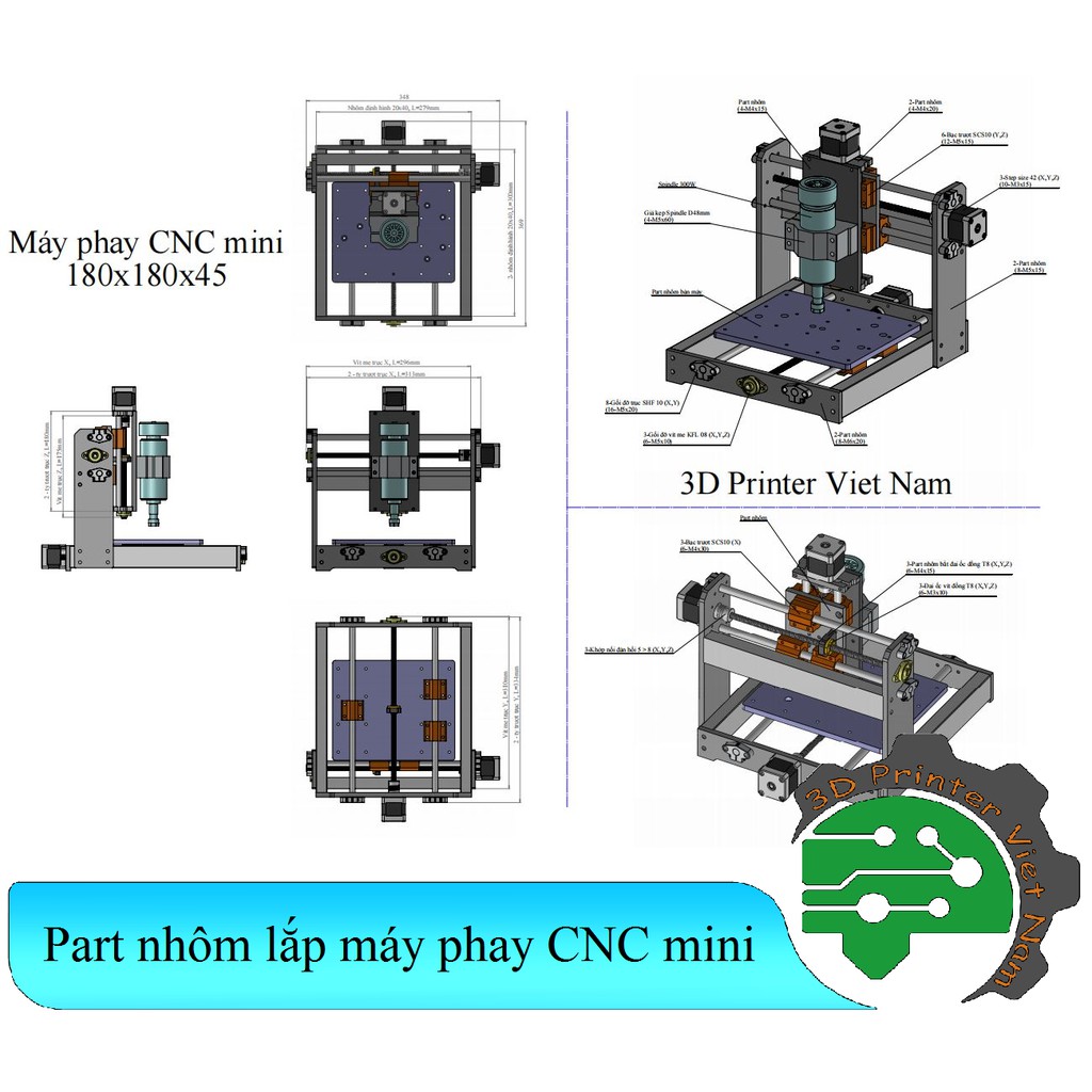 Bộ part nhôm lắp máy CNC mini