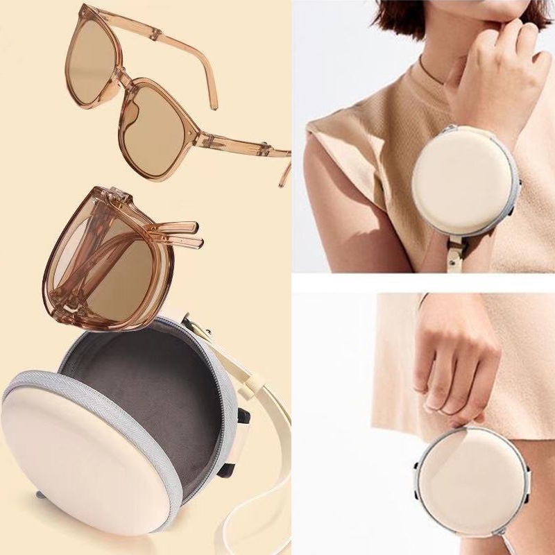 Túi Đựng Mắt Kính Hình Tròn Có Khóa Kéo Màu Trắng Tiện Dụng Mang Theo Du Lịch