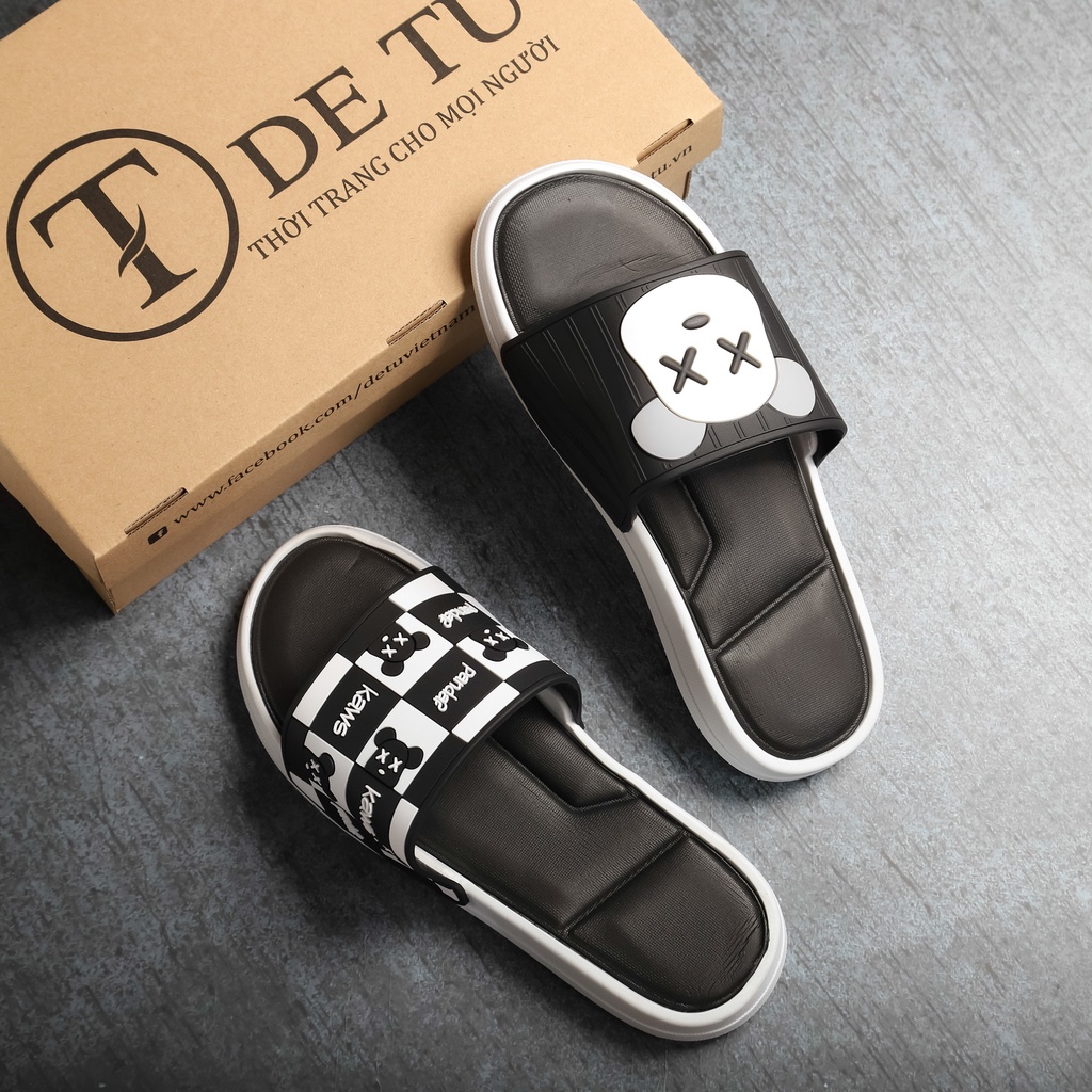 Dép Quai Ngang Unisex DETU DNT2 Họa Tiết KAWS (Đen / Đen)