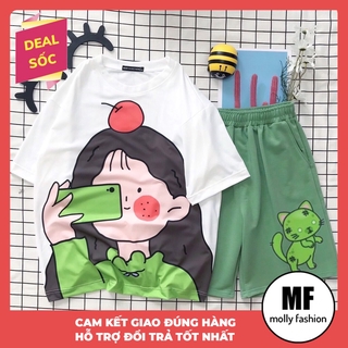 Đồ bộ hoạt hình form rộng Unisex CÔ BÉ APPLE Freesize dành cho nam nữ Molly Fashion