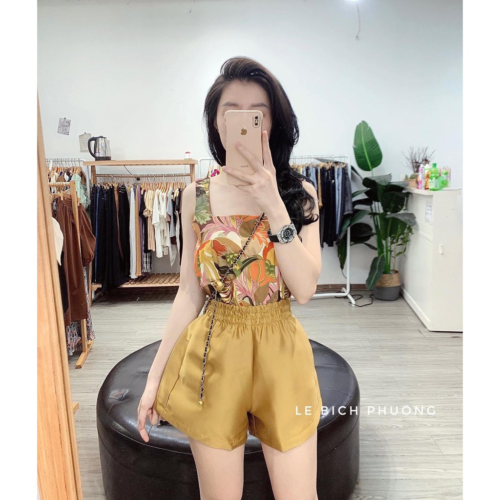 Set Áo Hoa Lá Vàng 2 Dây Quần Sooc | BigBuy360 - bigbuy360.vn
