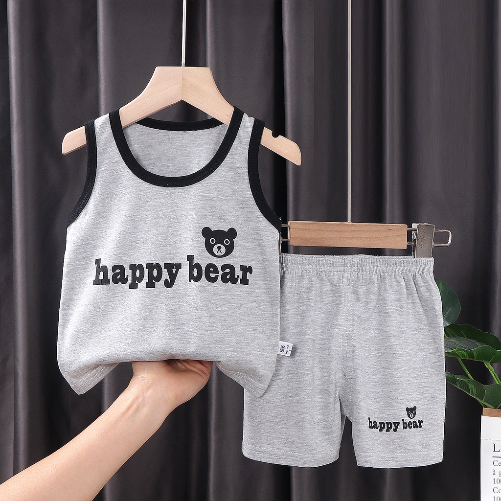 Set áo sát nách + quần short vải cotton thoáng khí phong cách Hàn Quốc cho bé