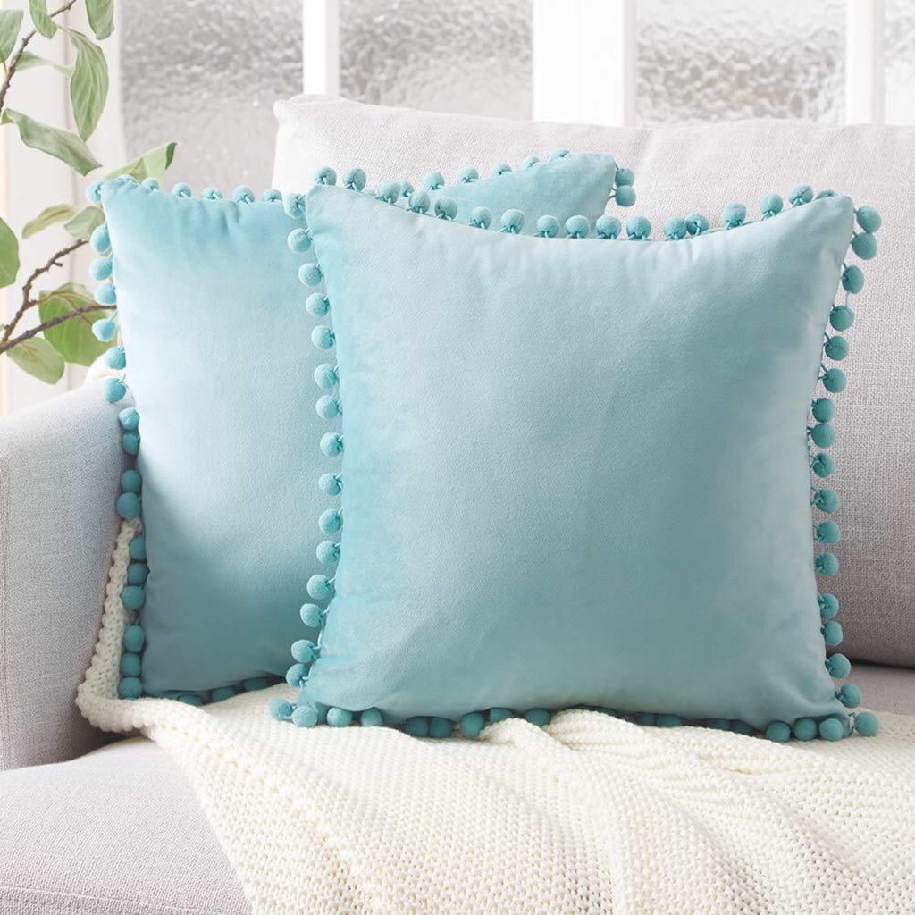 Vỏ gối nhung có bóng mềm màu xanh dương hồng dùng trang trí sofa/ phòng ngủ