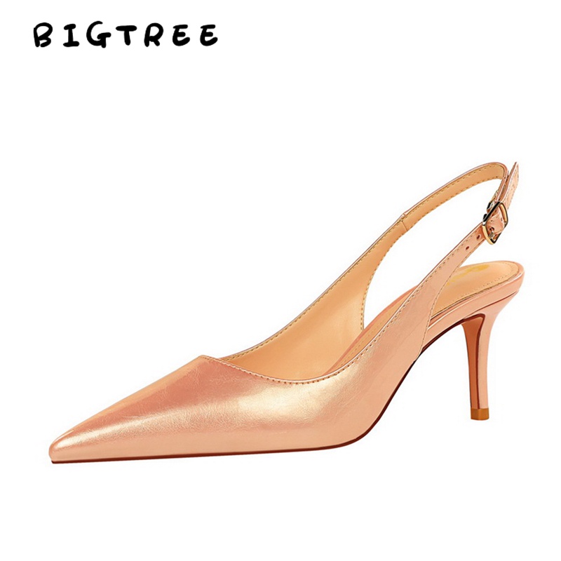 Giày cao gót BIGTREE 8999-1 gót 7cm mũi nhọn dây da bóng sành điệu kích thước lớn cho nữ