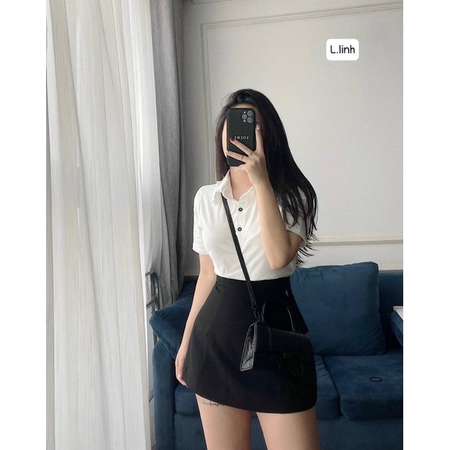 Áo polo trắng cổ sen