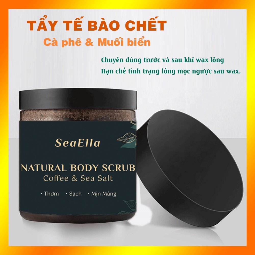 Tẩy Tế Bào Chết Body Toàn Thân Cà phê và Muối biển SeaElla - Làm sạch da, loại bỏ bã nhờn, hạn chế lông mọc ngược