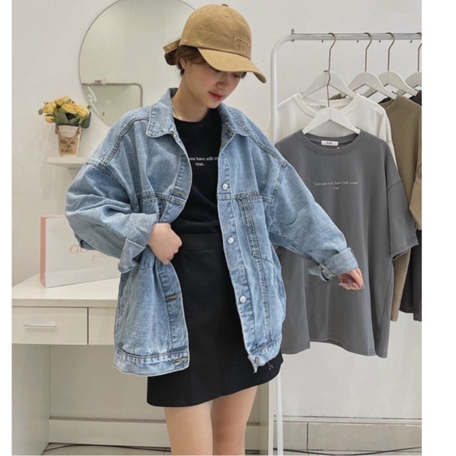 Áo Khoác Jeans Nữ Xanh Nhạt Trơn Áo khoác Bò form dài Size Lớn