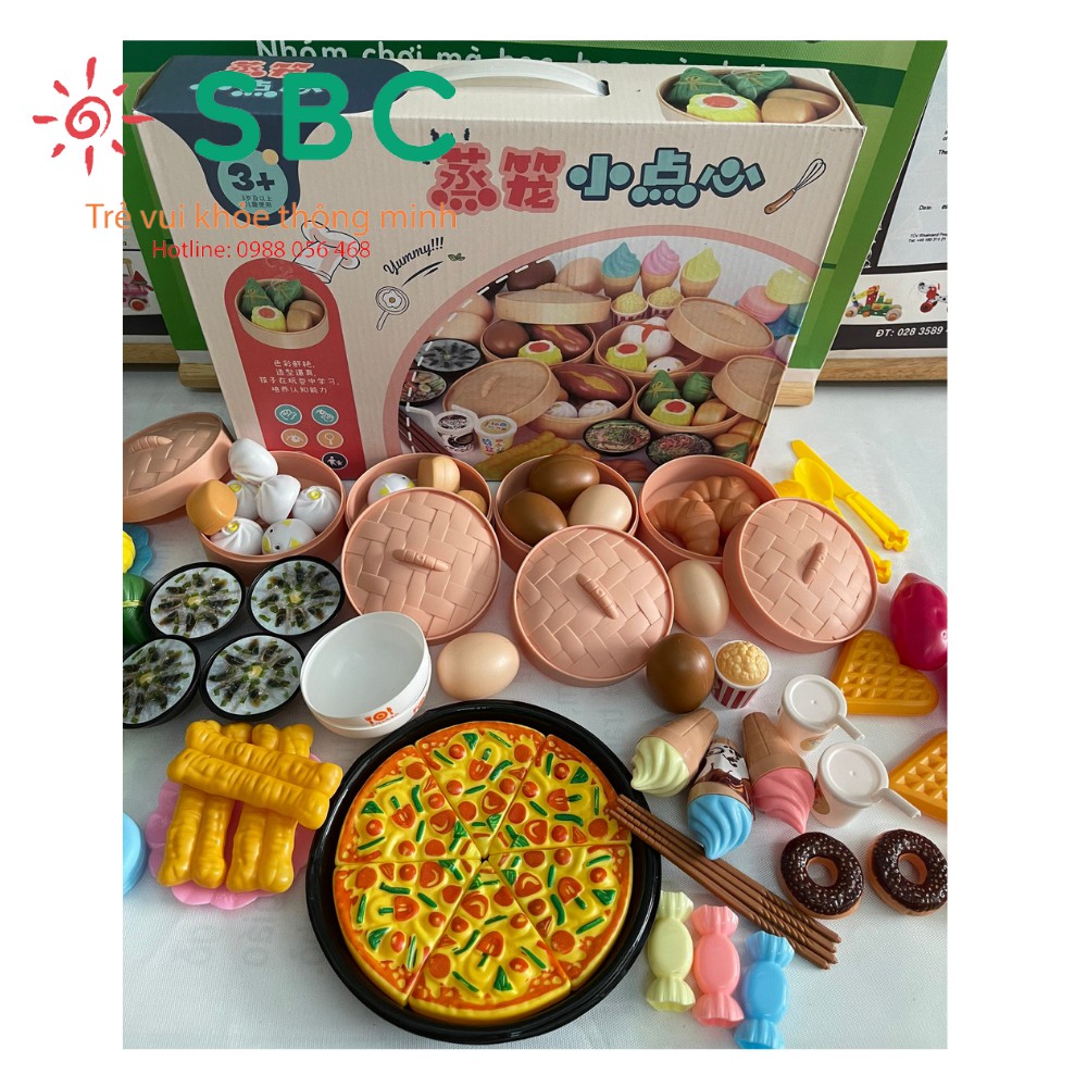 [Mã LIFETOYS1 giảm 30K đơn 99K] Hàng đẹp có hộp có pizza - Hộp đồ chơi nấu ăn 58 và 84 chi tiết các món ăn cho bé chơi