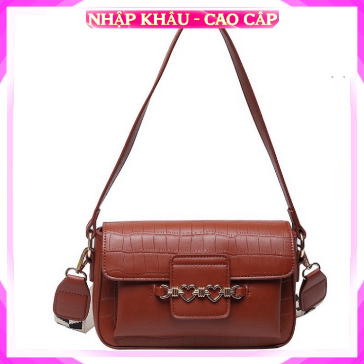 [Hàng Chuẩn - FreeShip] Túi xách Túi đeo chéo da nữ khóa vuông màu nâu cao cấp công sở đi làm dự tiệc | BigBuy360 - bigbuy360.vn