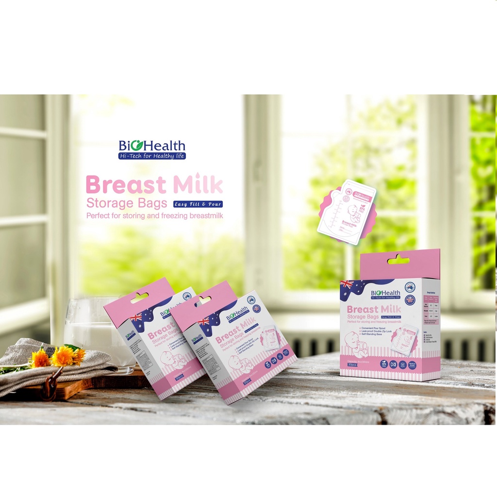 Túi trữ sữa Biohealth hộp 30 chiếc, an toàn, tiện lợi
