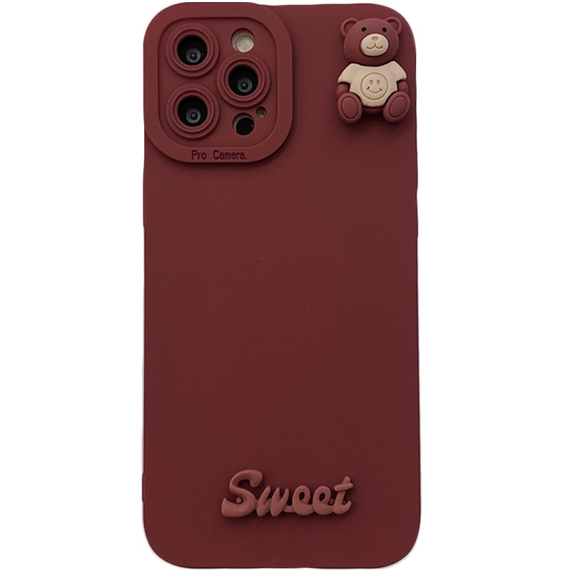 Phù Hợp Ốp Điện Thoại Silicon Dẻo Hình Gấu Màu Đỏ Rượu Chống Sốc iphone15 pro max 14 / 13 / 12 / 11 promax 11 xr xs 8plus 7p x