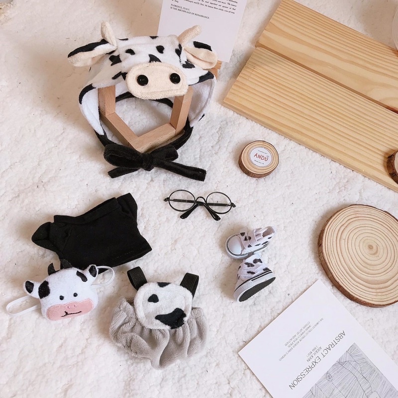 Set Bò Sữa outfit doll quần áo cho búp bê size 15-20cm, búp Hàn Quốc