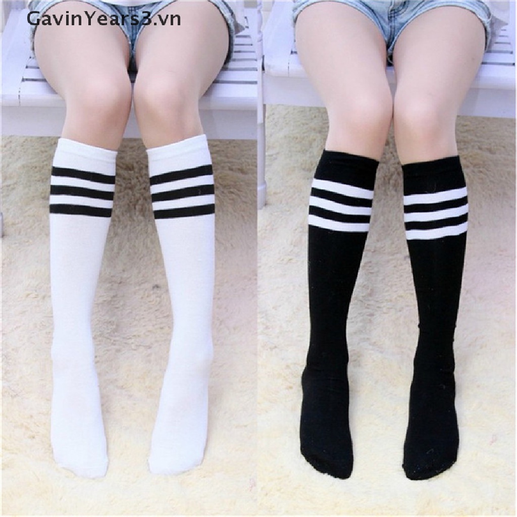 Vớ Cotton Cổ Cao Với 3 Họa Tiết Sọc Trơn Dành Cho Nữ