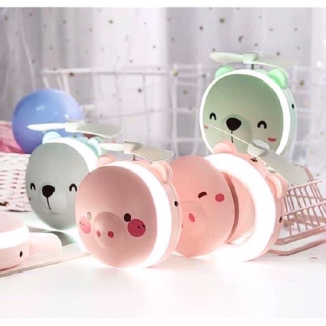 ❤Quạt Tích Điện Kèm Gương Đèn 3 in 1❤️FREESHIP❤️ Quạt Mini Cầm Tay Siêu Dễ Thương