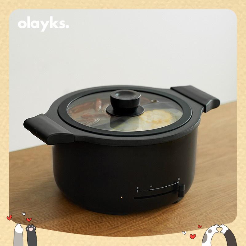 Nồi lẩu điện chống dính đa năng 2 ngăn Olayks nguyên khối OLK-02-03