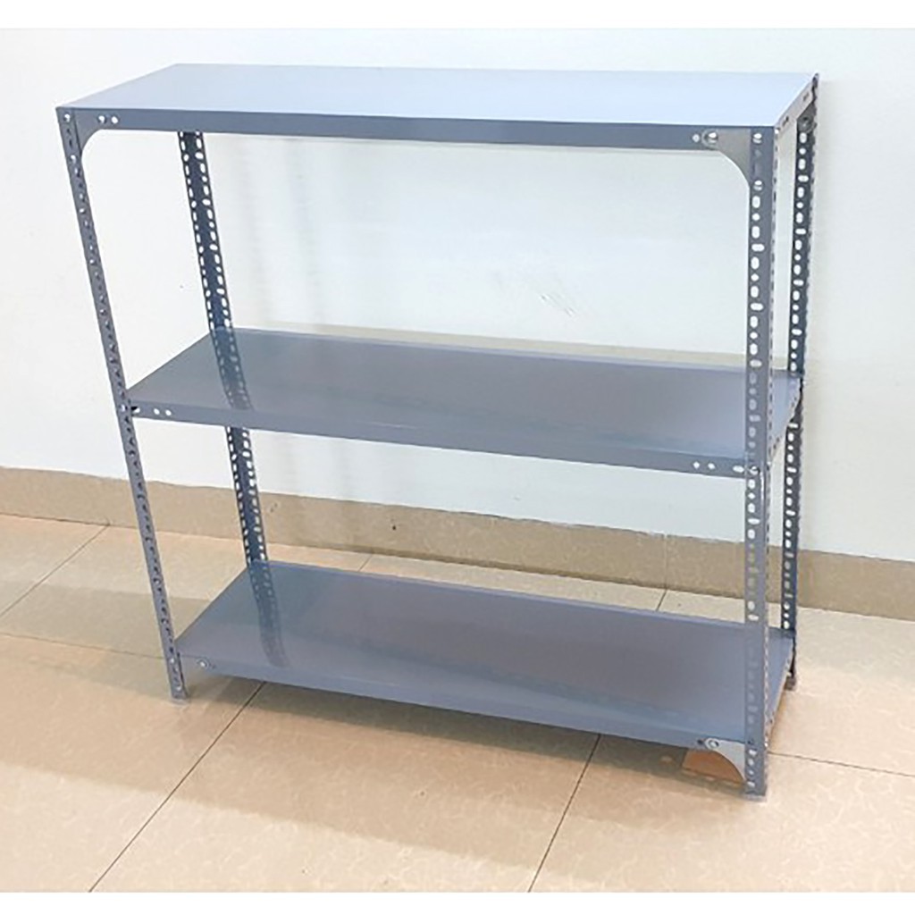 Kệ sắt v lỗ 3 tầng dài 120 rộng 30 cao 100 có 2 màu Trắng và Ghi