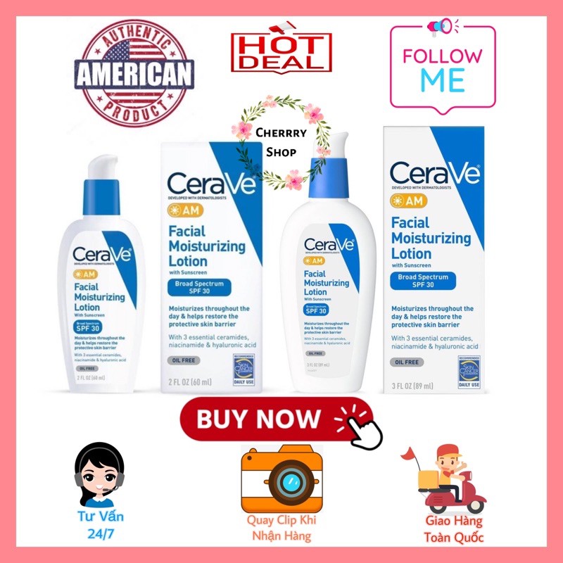 [Hàng USA]Kem dưỡng ẩm dành ban ngày Cerave Facial Moisturizing Lotion AM SPF 30 (60ml/89ml)