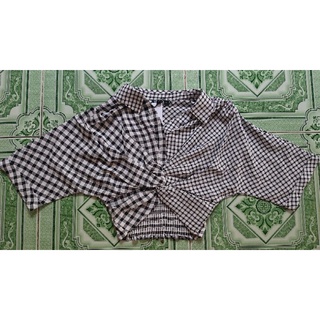 Áo Croptop Tay ngắn Xoắn ngực Caro hiệu Vero Moda