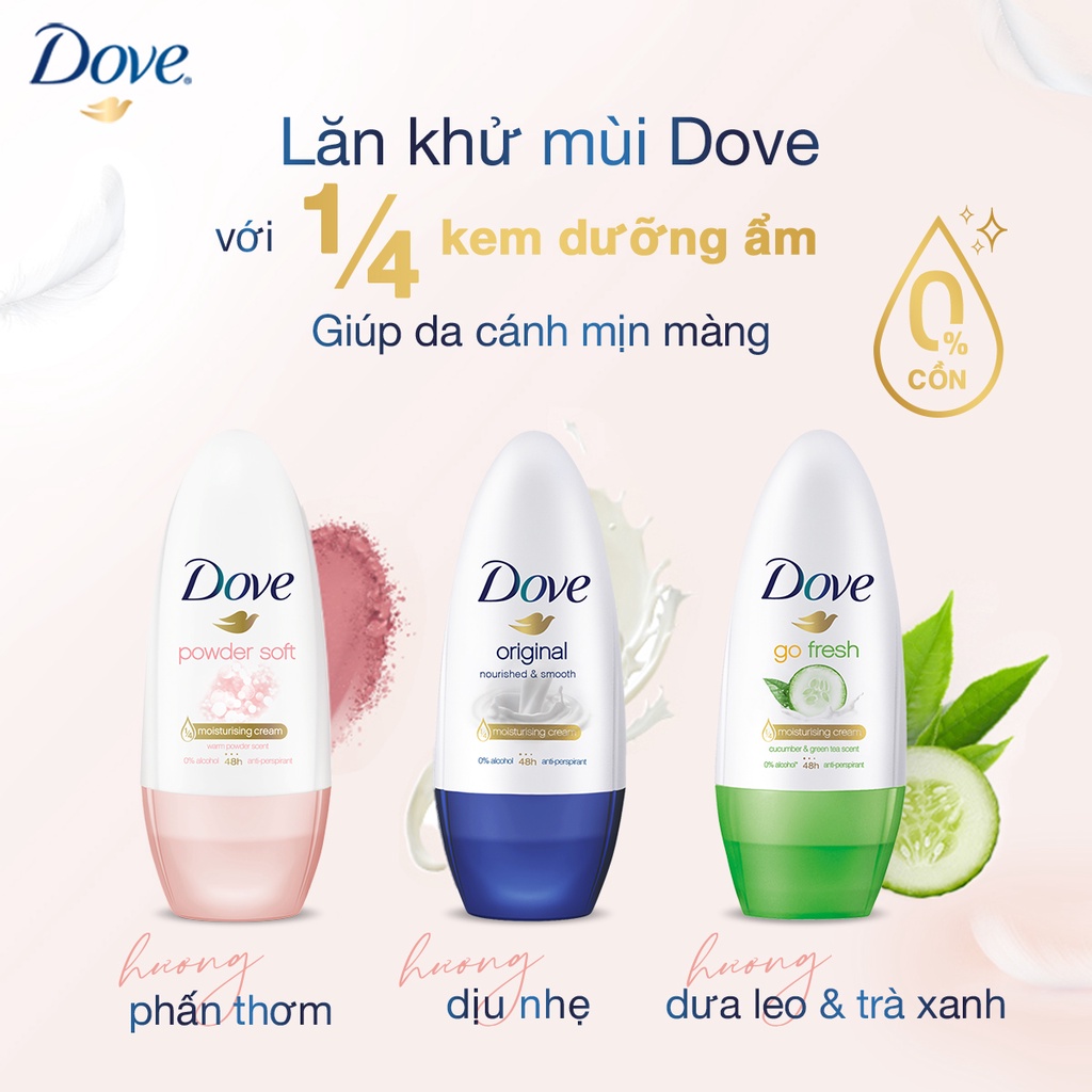 Combo 2 Lăn khử mùi Dove Dưỡng da Sáng mịn dành cho nữ, 40ml