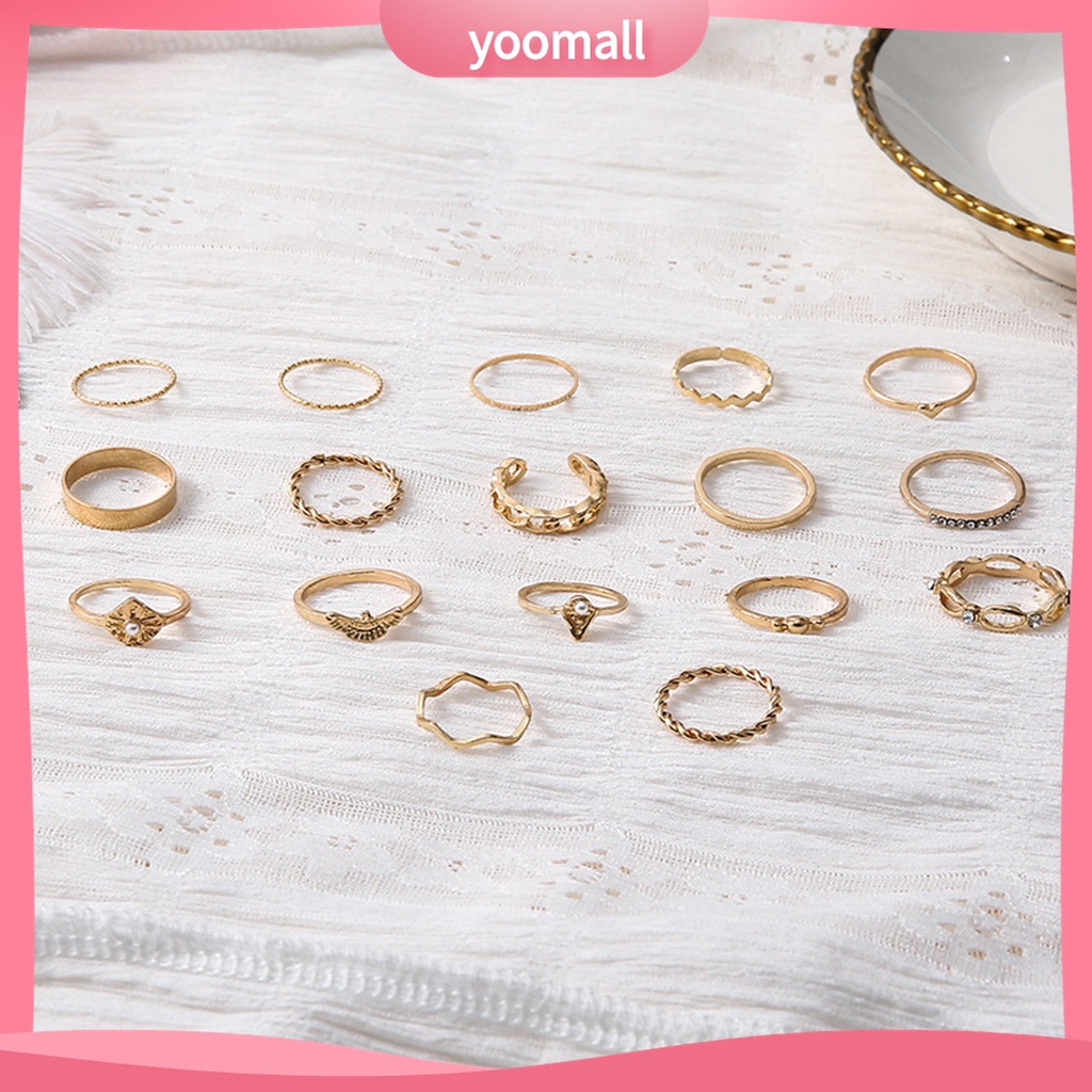 Yomall♡ Set 17 Nhẫn Đốt Ngón Tay Đính Hạt Giả Ngọc Trai