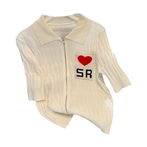 Áo Thun Dệt Kim Cổ Polo Tay Ngắn Có Khóa Kéo Thời Trang Mùa Hè Phong Cách Hàn Quốc Cho Nữ