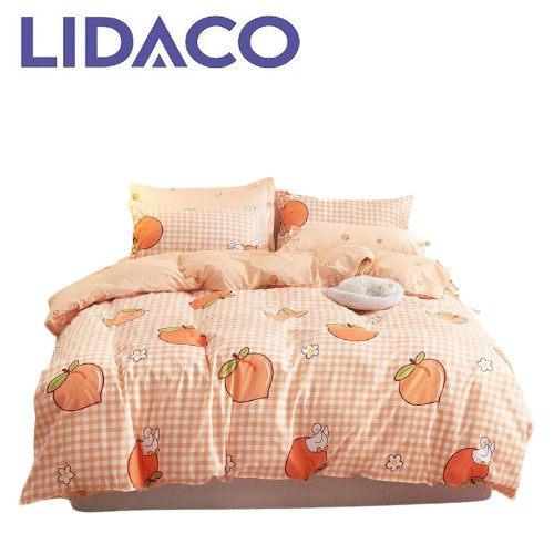 Bộ chăn ga gối cotton poly Lidaco decor phòng ngủ vintage - Caro Đào Hồng ( SP001227)