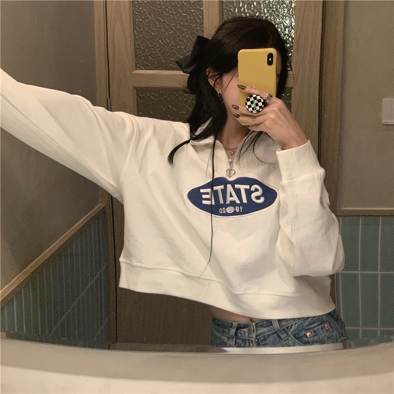 Áo Sweater Dài Tay Dáng Rộng Thêu Chữ Thời Trang Mùa Thu Dành Cho Nữ