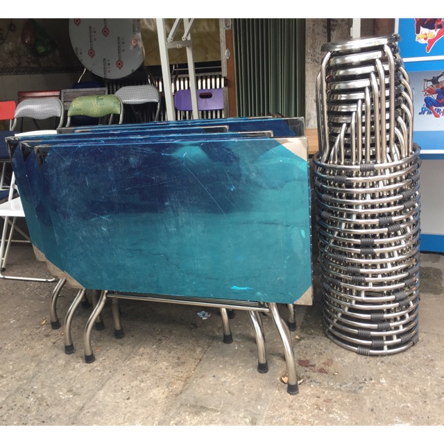 Bàn ăn chân gấp toàn bộ bằng inox đủ kích thước