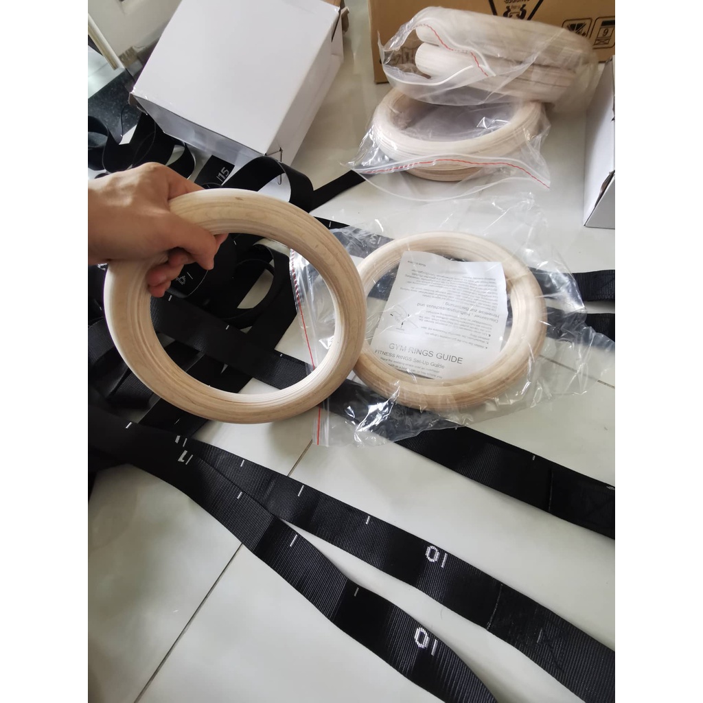 Combo Rings gỗ Bạch Dương 32mm &amp; Dây bảo vệ 2 bên cổ tay