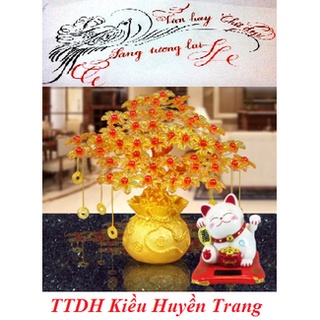 Cây kim tiền phát tài, lộc đế túi tiền 7 cành tặng mèo vẫy thần tài dùng pin năng lượng mặt trời( làm sẵn)