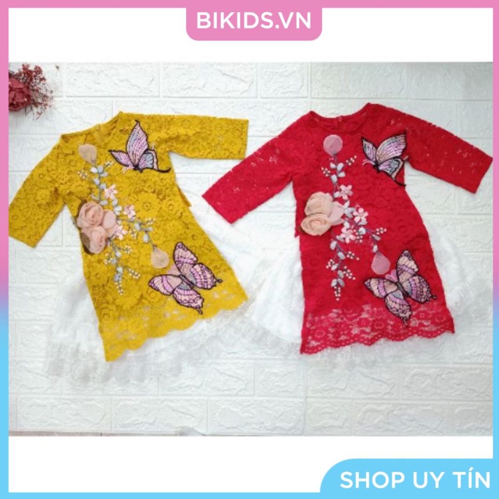 Áo dài kèm váy BG ren mềm cao cấp thêu cánh bướm 1-6y