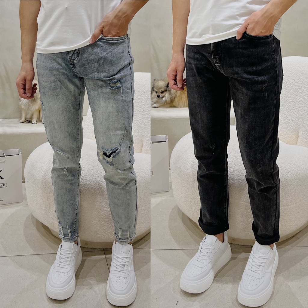 Quần Jean Đen Xước/Xanh Xước Rách Gối Thời Trang Nam 9122/1185