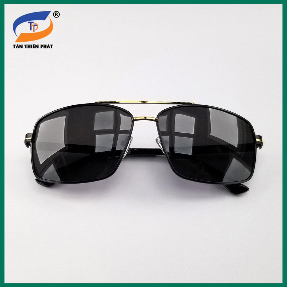 Mắt kính mát nam form chữ nhật màu đen viền vàng 5807. Tròng kính Polarized phân cực chống nắng, chống bụi, tia UV