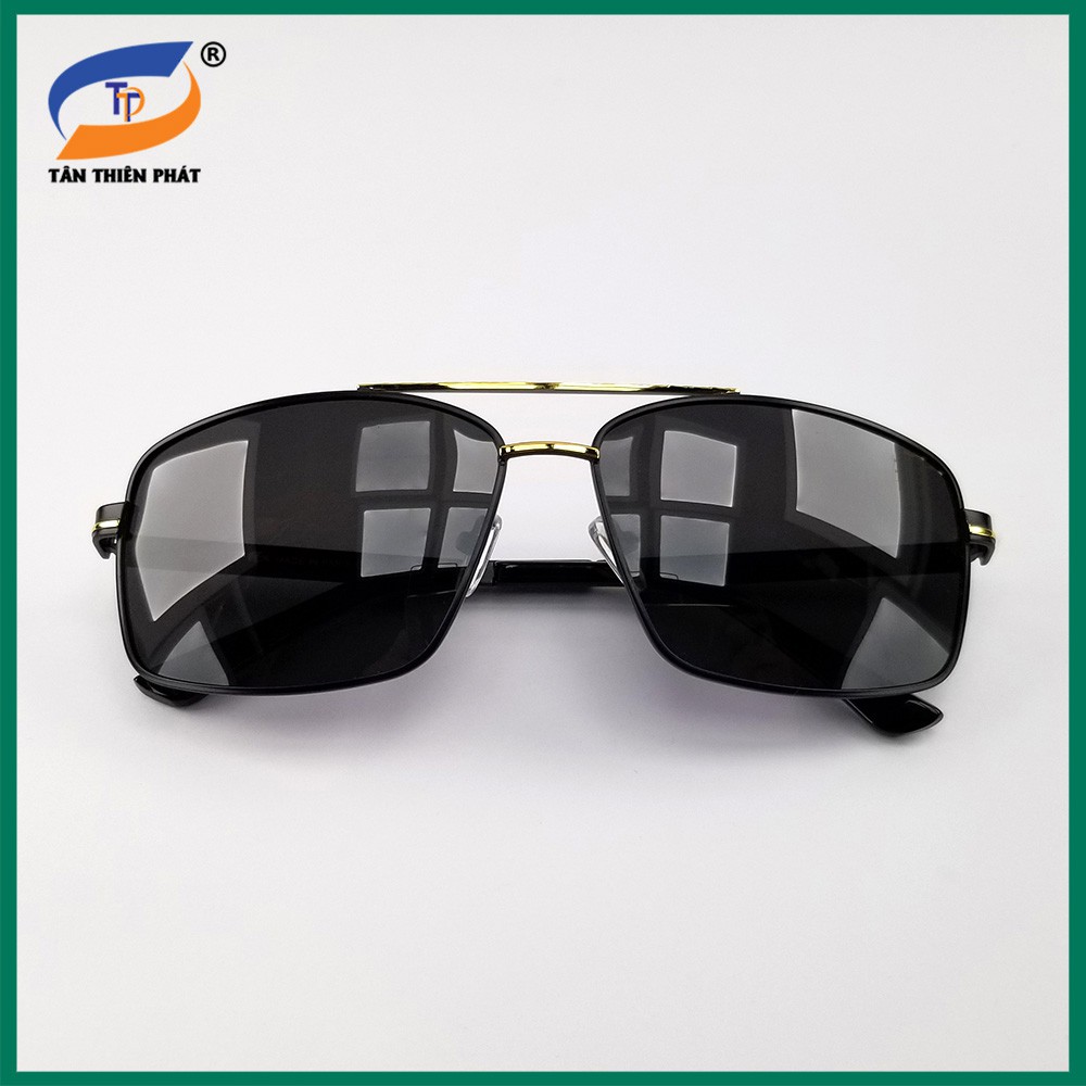 Mắt kính mát nam form chữ nhật màu đen viền vàng 5807. Tròng kính Polarized phân cực chống nắng, chống bụi, tia UV | BigBuy360 - bigbuy360.vn