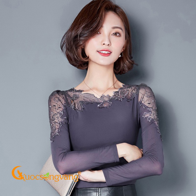 Áo nữ áo thun nữ dài tay dáng ôm phối ren GLA070 Cuocsongvang