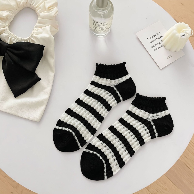 Vớ Cotton Sợi Thủy Tinh Ngắn Tới Mắt Cá Chân Phối Bèo In Họa Tiết Thắt Nơ Ngọt Ngào Thời Trang Mùa Hè Cho Nữ YOUYO